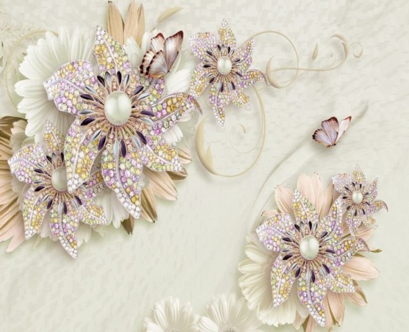 3D Скатерть «Радужные ювелирные цветы» вид 1