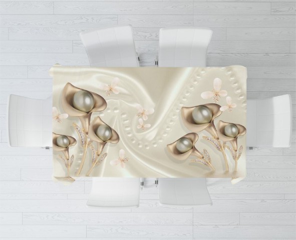 3D Скатерть «Каллы с бабочками под ниткой жемчуга» вид 2