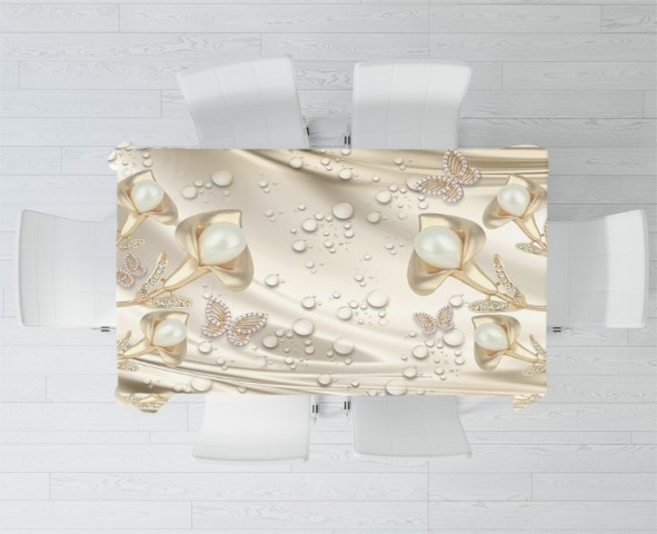 3D Скатерть «Жемчужные каллы на благородном шелке» вид 2