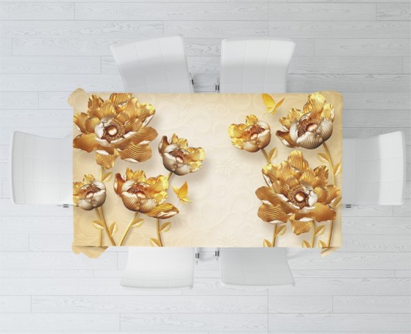 3D Скатерть «Кованые золотые цветы» вид 2