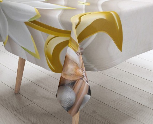3D Скатерть «Композиция с лебедями и керамическими лотосами» вид 3