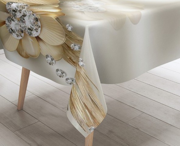 3D Скатерть «Золотые цветы с алмазными серединками» вид 3