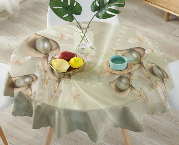 3D Скатерть «Каллы с бабочками под ниткой жемчуга» вид 4
