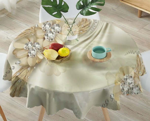3D Скатерть «Золотые цветы с алмазными серединками» вид 4