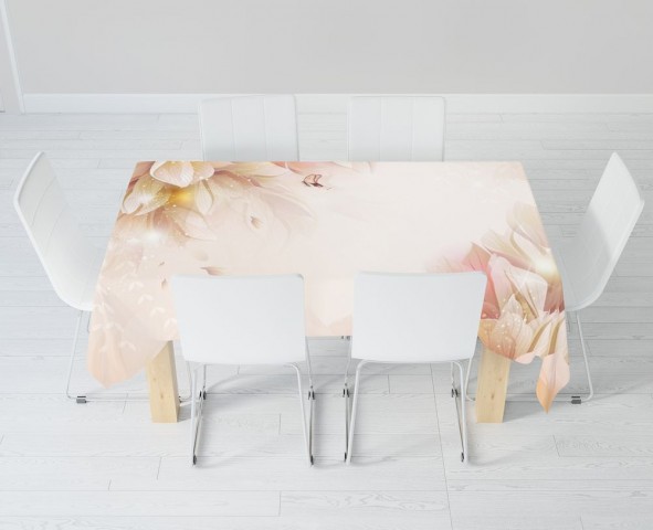 Полотняная 3D скатерть на обеденный стол «Волшебные цветы с бабочками» вид 6