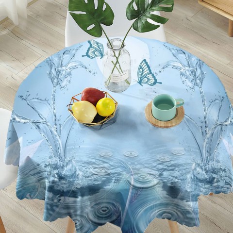 Габардиновая скатерть для стола «Объемные цветы из брызг с бабочками» вид 5