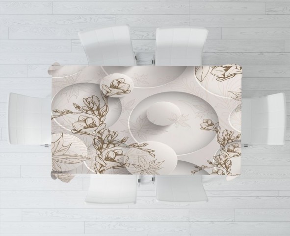 Тканевая скатерть на кухонный стол «Объемные круги с цветочным узором» вид 3