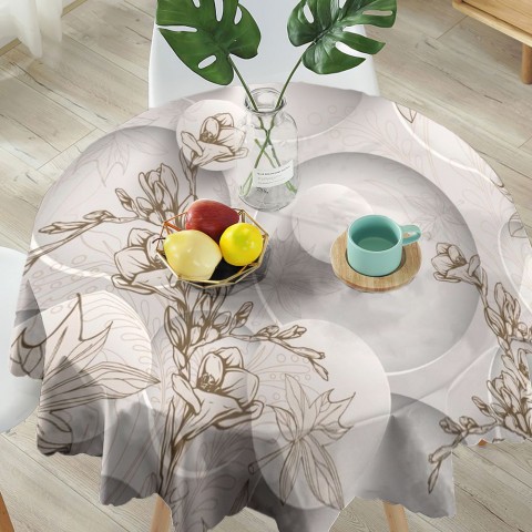 Тканевая скатерть на кухонный стол «Объемные круги с цветочным узором» вид 5