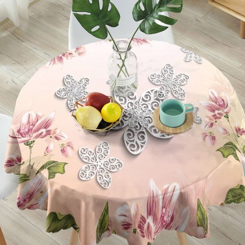 Полотняная скатерть на кухонный стол «Узорчатые цветы на нежном фоне» вид 5