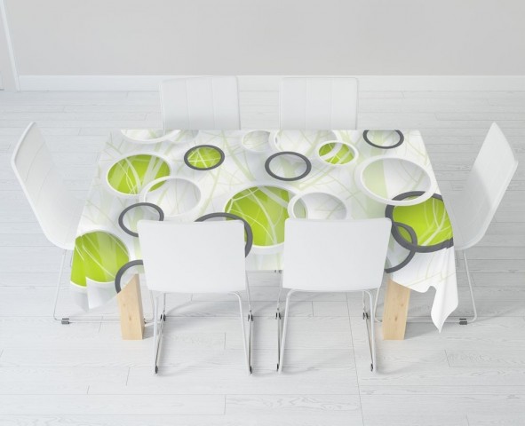 Габардиновая скатерть для стола «Объемные зеленые круги» вид 6