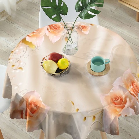 Габардиновая 3D скатерть на обеденный стол «Композиция с бежевыми розами» вид 5