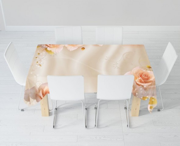 Габардиновая 3D скатерть на обеденный стол «Композиция с бежевыми розами» вид 6