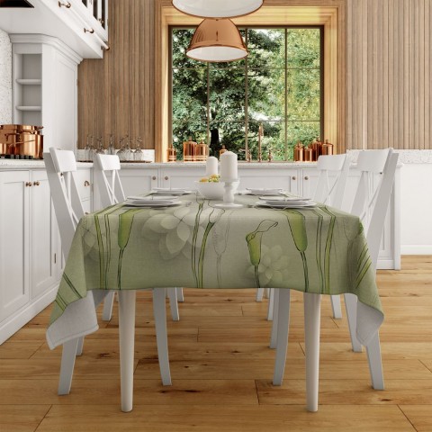 Полотняная 3D скатерть на кухонный стол «Зеленые каллы» вид 2