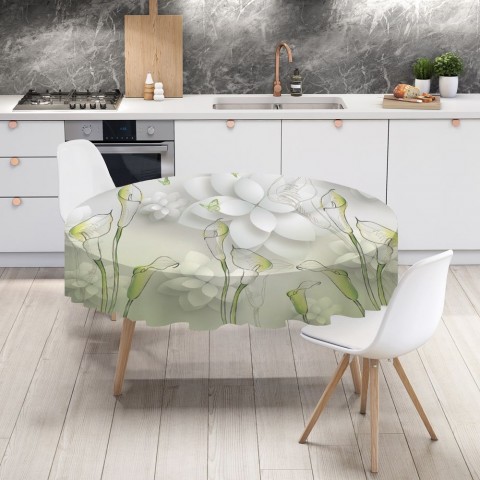 Полотняная 3D скатерть на кухонный стол «Зеленые каллы» вид 4