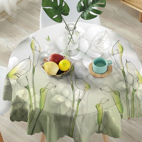 Полотняная 3D скатерть на кухонный стол «Зеленые каллы» вид 5