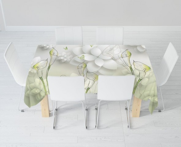 Полотняная 3D скатерть на кухонный стол «Зеленые каллы» вид 6