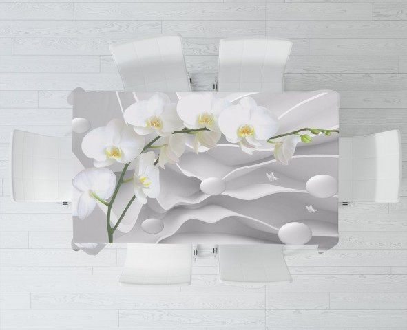 Габардиновая скатерть для стола «Белая орхидея на объемном фоне» вид 3