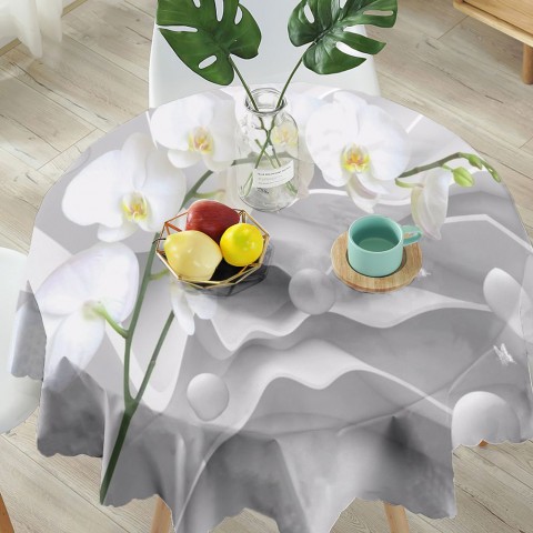 Габардиновая скатерть для стола «Белая орхидея на объемном фоне» вид 5