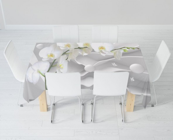 Габардиновая скатерть для стола «Белая орхидея на объемном фоне» вид 6