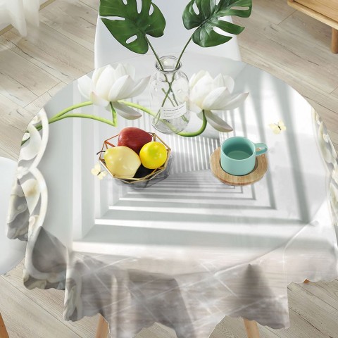 Габардиновая 3D скатерть на кухонный стол «Тоннель с лотосами» вид 5