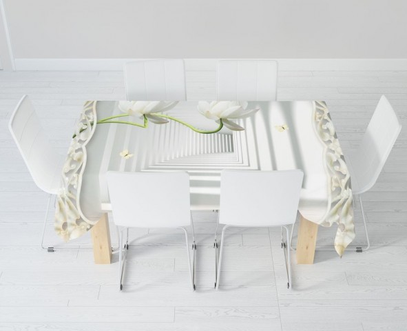 Габардиновая 3D скатерть на кухонный стол «Тоннель с лотосами» вид 6