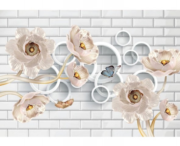 3D Скатерть «Кованые цветы с кольцами на кирпичной стене» вид 1