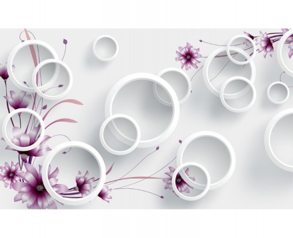 3D Скатерть «Объемные белые кольца с полевыми цветами» вид 1
