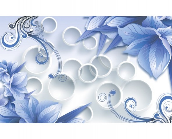 3D Скатерть «Синие цветы на фоне с кругами» вид 1