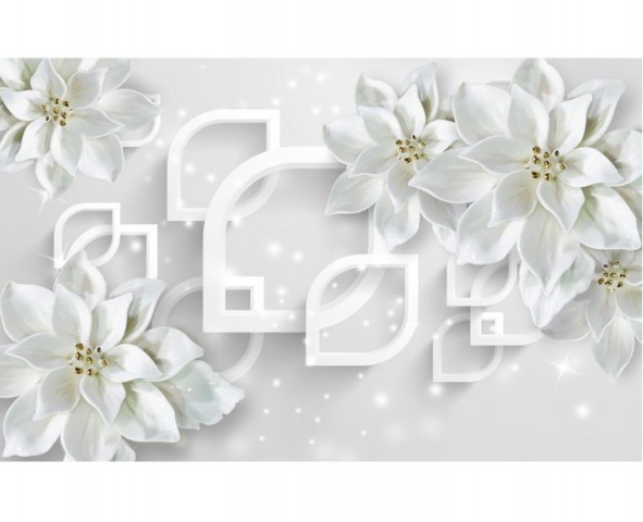 3D Скатерть «Белоснежные фарфоровые цветы» вид 1
