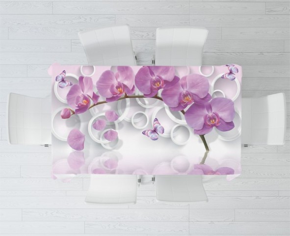 3D Скатерть «Орхидея с объемными кругами» вид 2