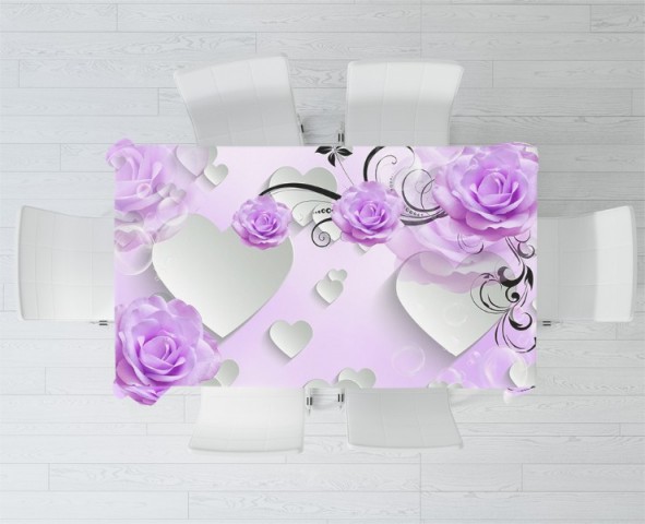 3D Скатерть «Объемные сердца с розами» вид 2