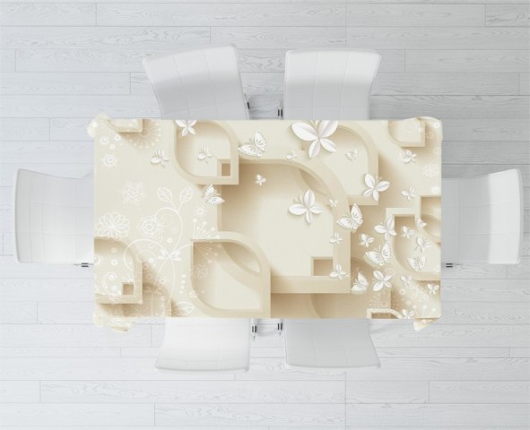 3D Скатерть «Объемная кремовая композиция с бабочками» вид 2