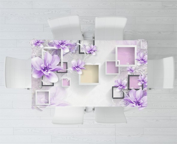 3D Скатерть «Обьемная цветочная композиция в сиреневых тонах» вид 2