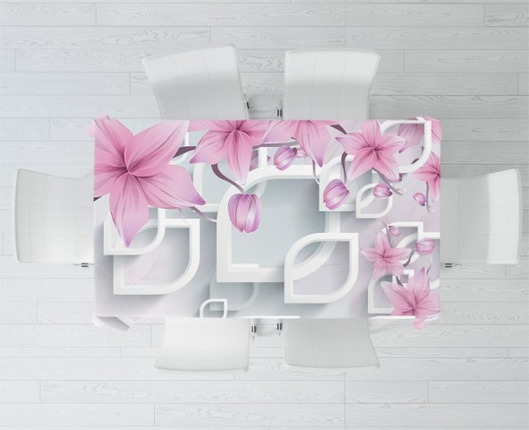 3D Скатерть «Цветочные ветви в нежно-розовых тонах» вид 2