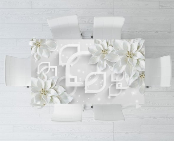 3D Скатерть «Белоснежные фарфоровые цветы» вид 2