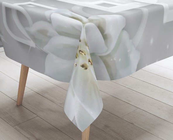 3D Скатерть «Белоснежные фарфоровые цветы» вид 3
