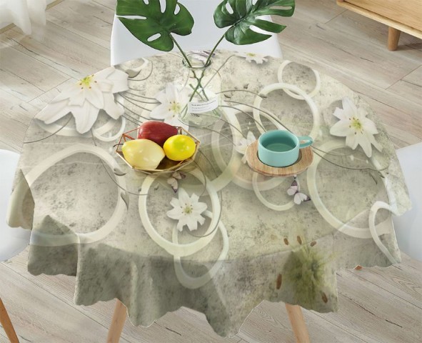 3D Скатерть «Лилии на объемном винтажном фоне» вид 4