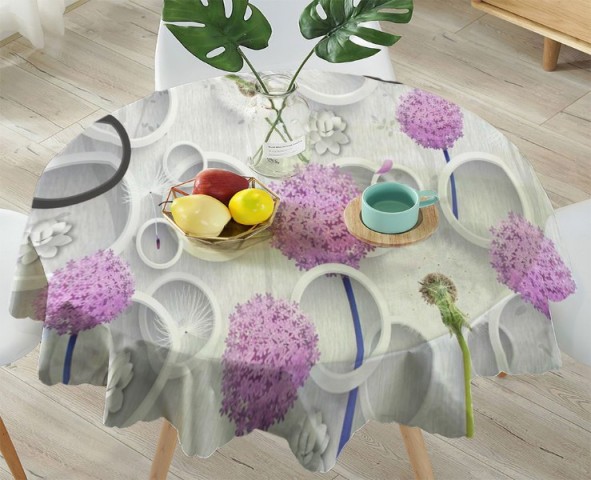 3D Скатерть «Лиловые одуванчики с объемными кольцами» вид 4