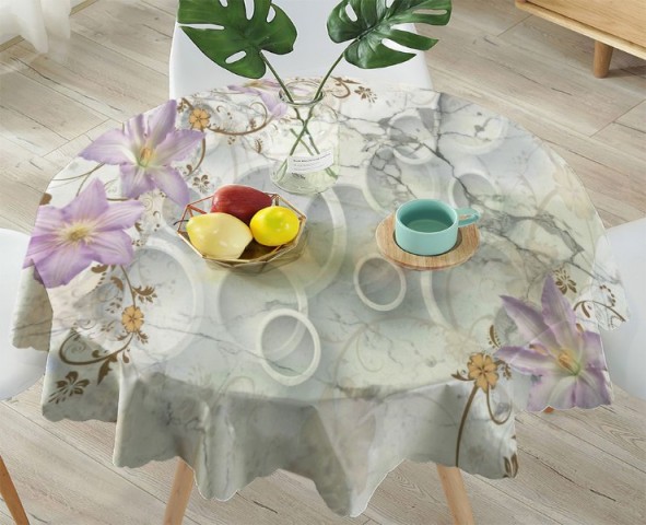 3D Скатерть «Лилии с объемными кругами на мраморе» вид 4