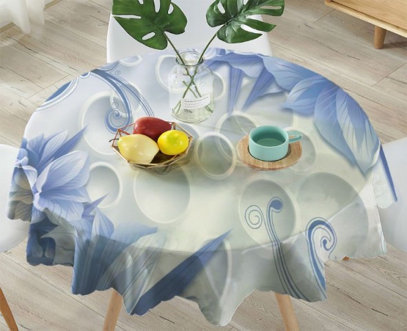 3D Скатерть «Синие цветы на фоне с кругами» вид 4
