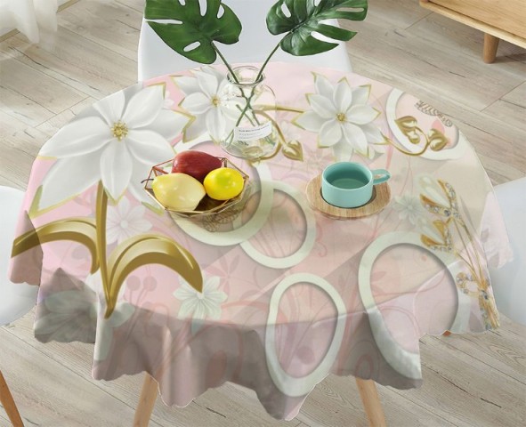 3D Скатерть «Фарфоровые цветы с ювелирными цветами и бабочками» вид 4