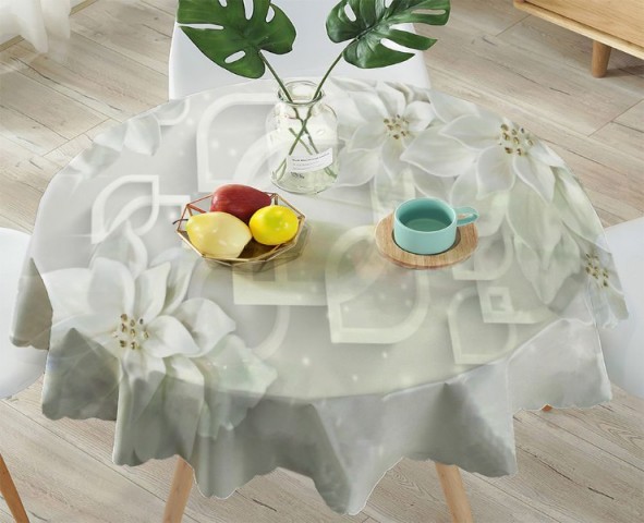 3D Скатерть «Белоснежные фарфоровые цветы» вид 4