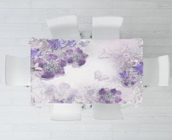 Тканевая фотоскатерть на кухонный стол «Ювелирные фиолетовые цветы» вид 3