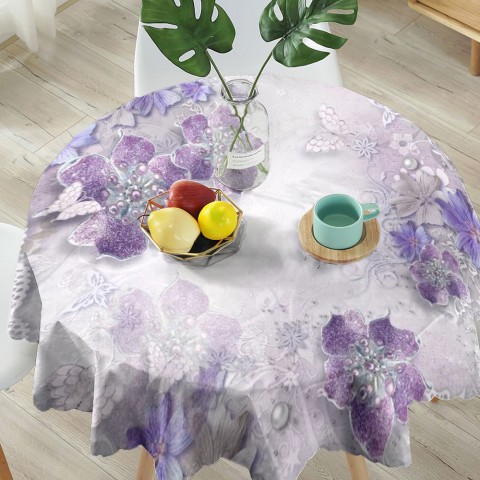 Тканевая фотоскатерть на кухонный стол «Ювелирные фиолетовые цветы» вид 5