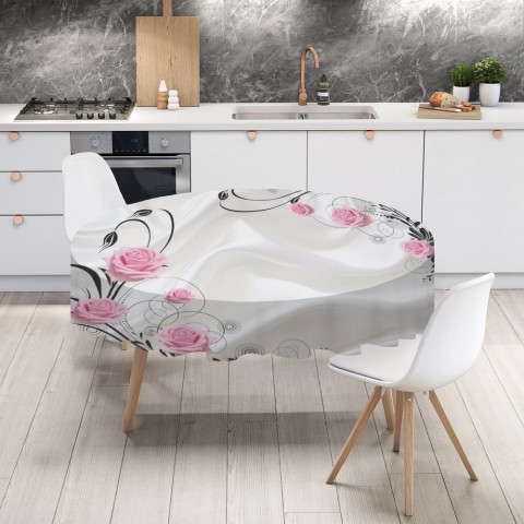 Полотняная 3D скатерть для стола «Розы на шелке» вид 4