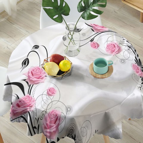Полотняная 3D скатерть для стола «Розы на шелке» вид 5