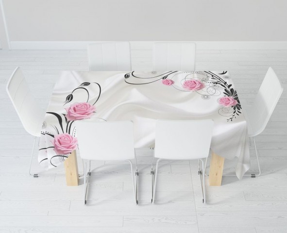 Полотняная 3D скатерть для стола «Розы на шелке» вид 6