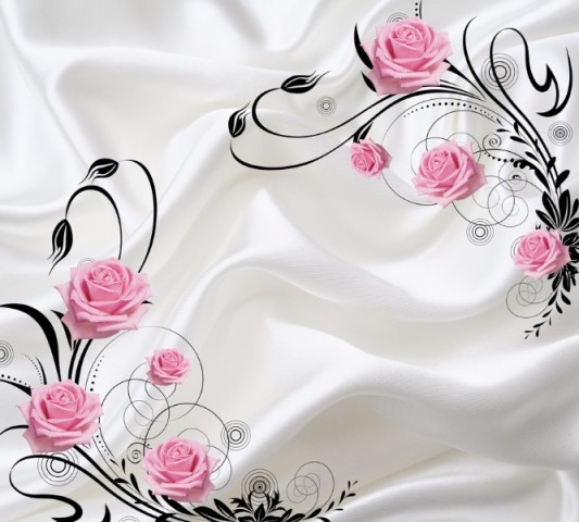 Полотняная 3D скатерть для стола «Розы на шелке» вид 1