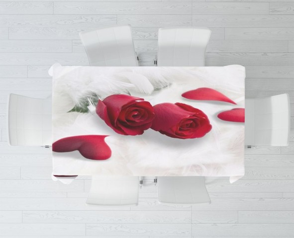 Габардиновая скатерть на кухонный стол «Красные розы в перьях» вид 3