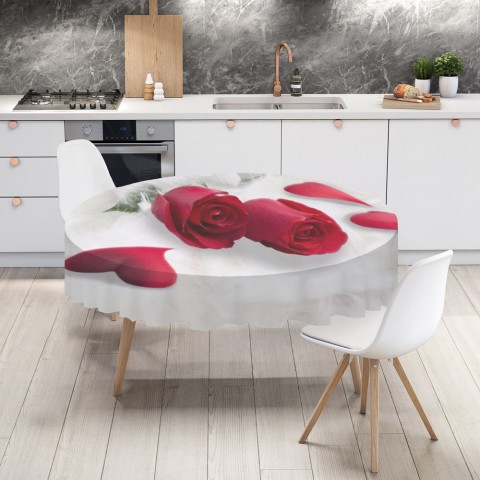 Габардиновая скатерть на кухонный стол «Красные розы в перьях» вид 4